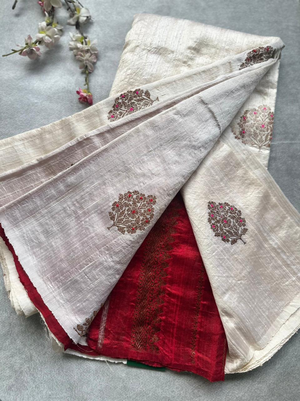 Cream Pure Raw Silk Saree 109