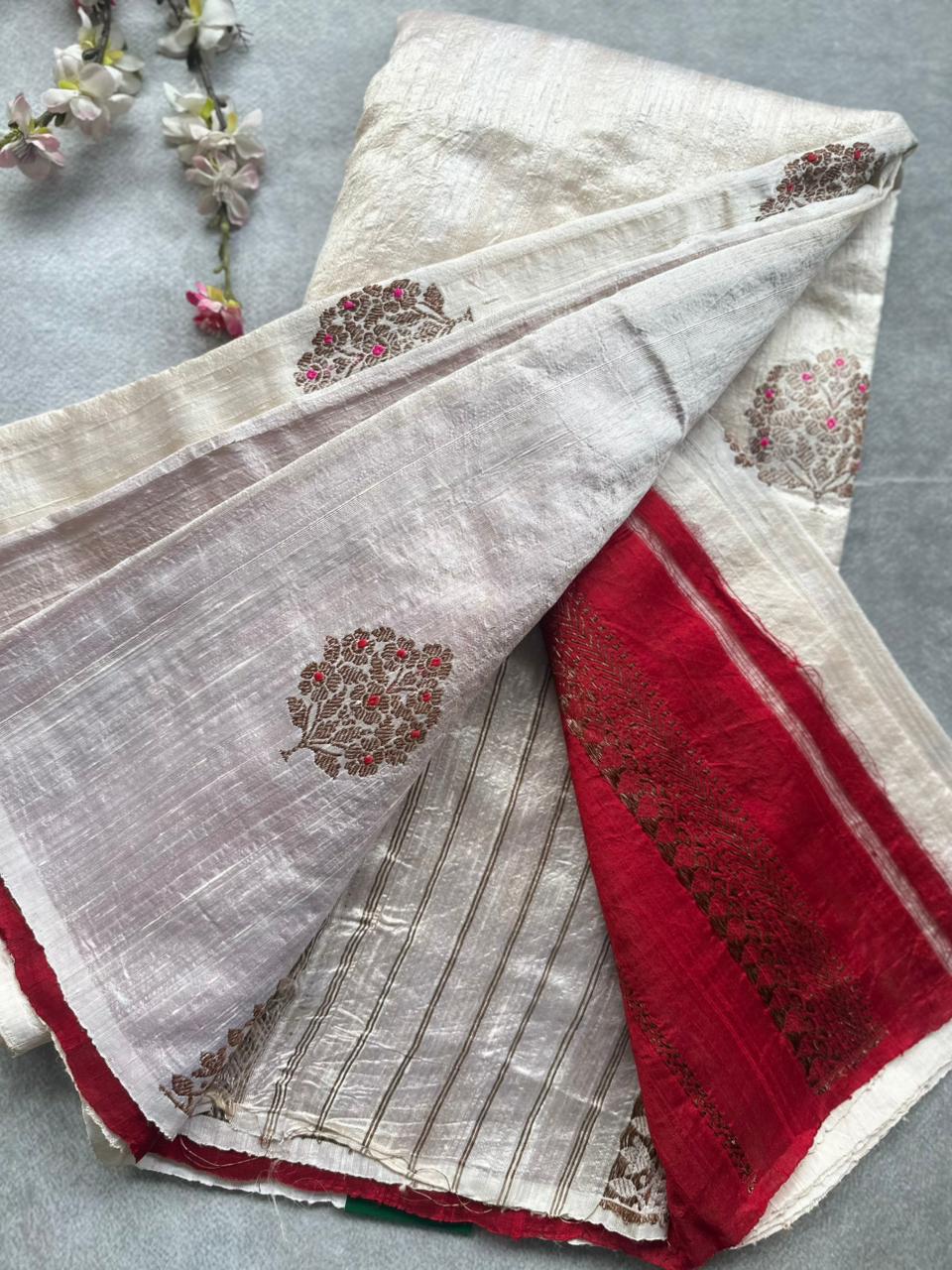 Cream Pure Raw Silk Saree 109