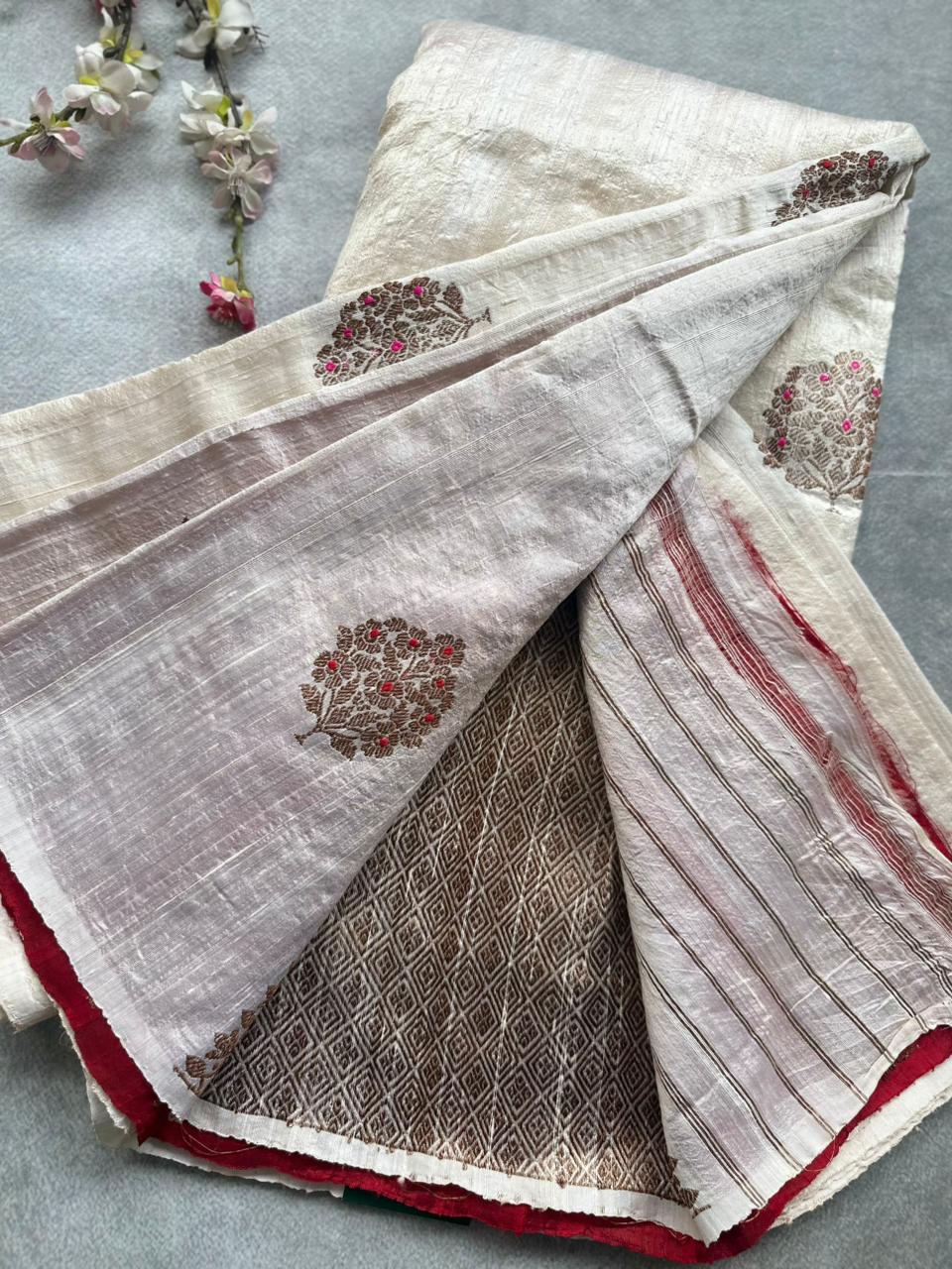 Cream Pure Raw Silk Saree 109
