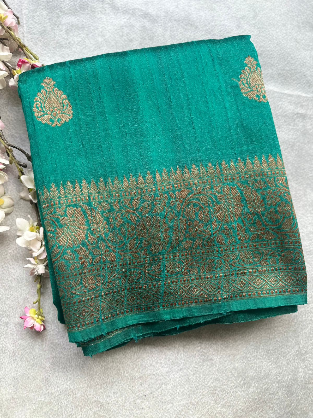 Green Pure Raw Silk Saree 109