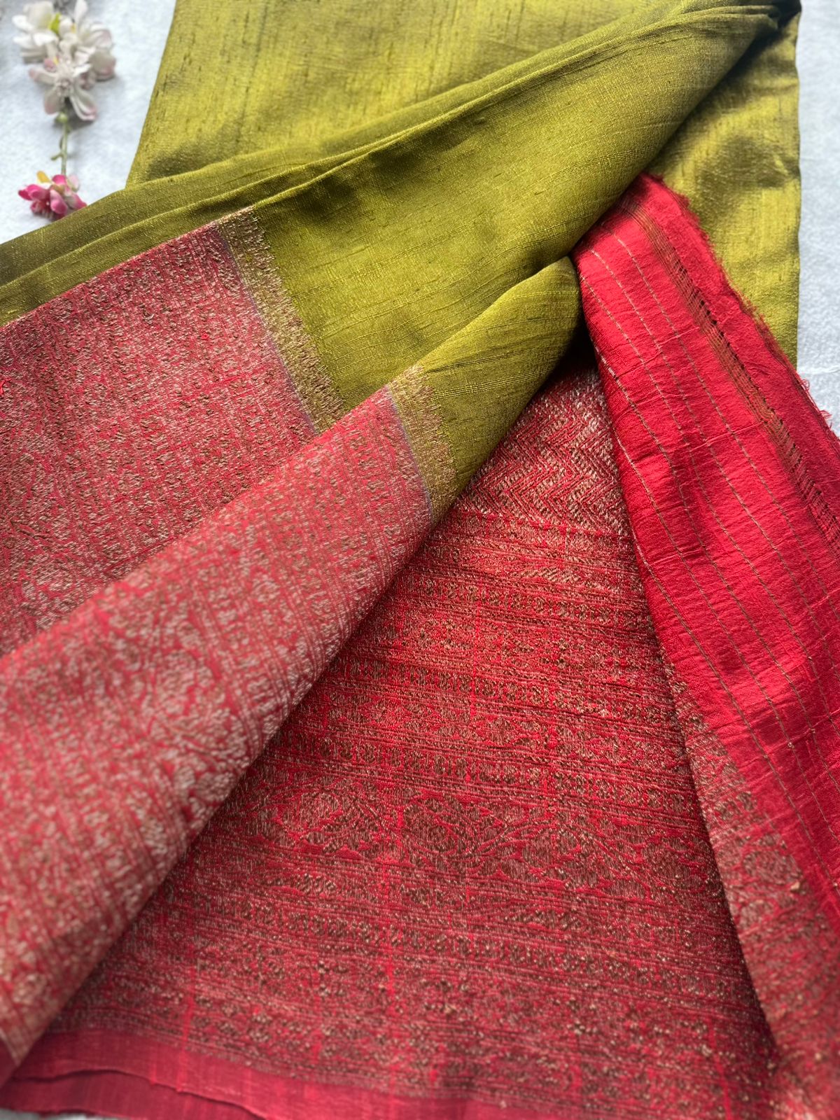 Mehandi Green Pure Raw Silk Saree 109