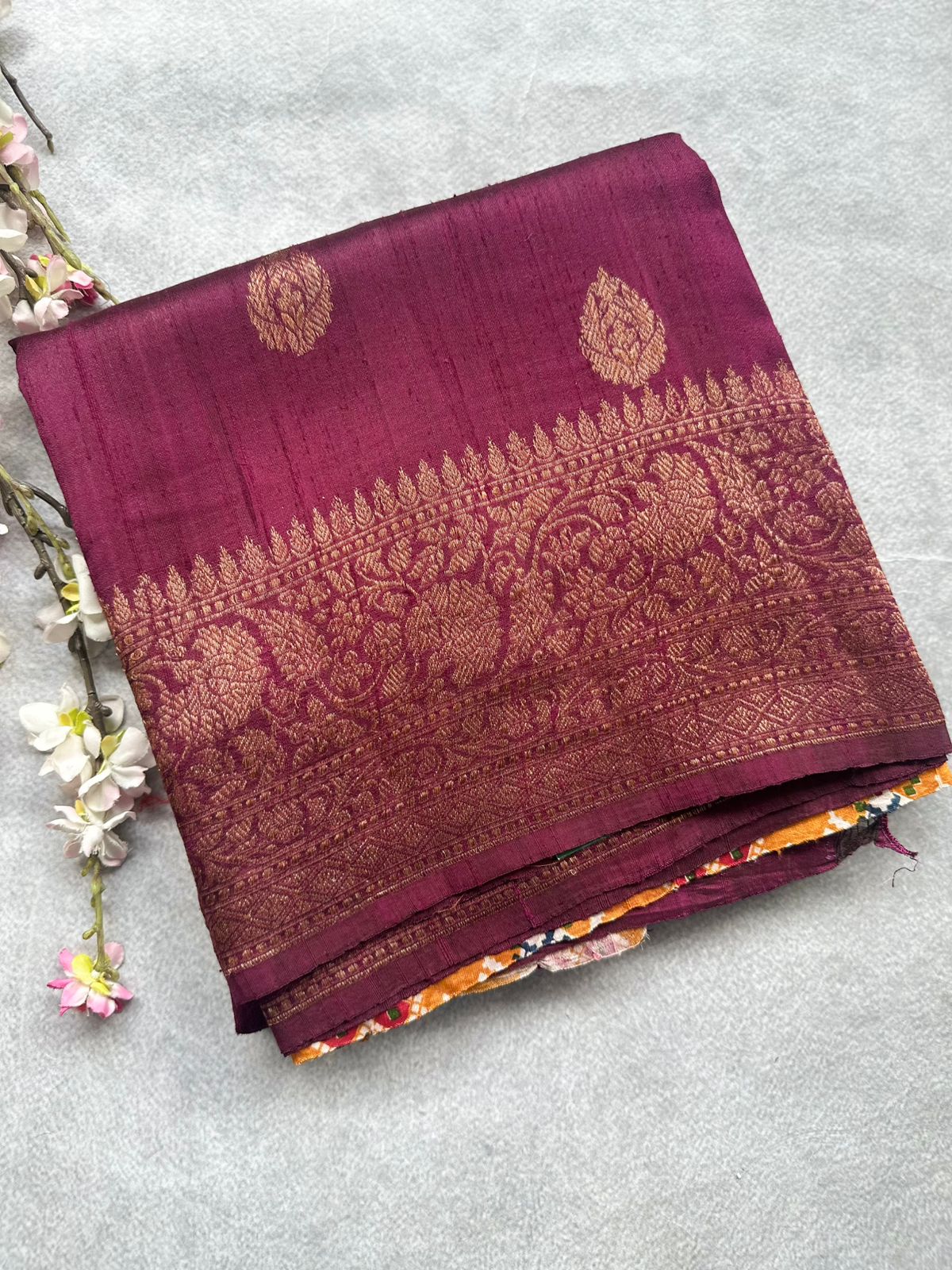 Wine Pure Raw Silk Saree 109