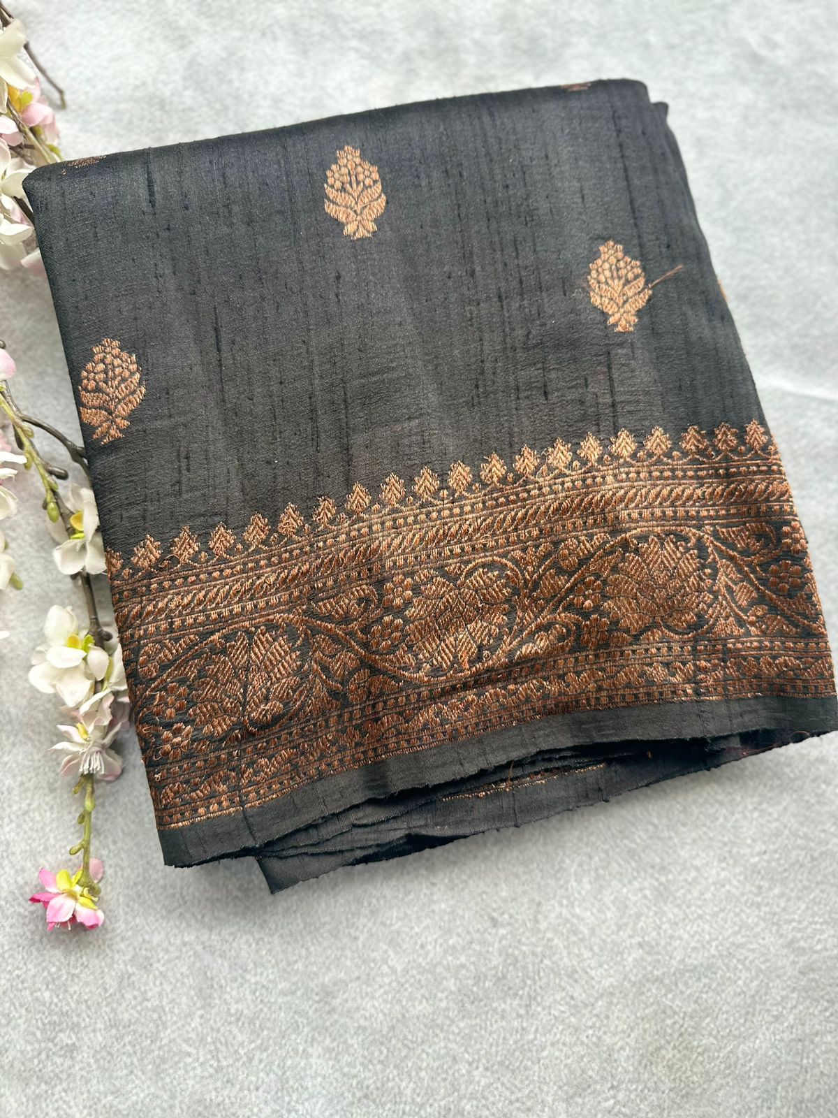 Black Pure Raw Silk Saree 109