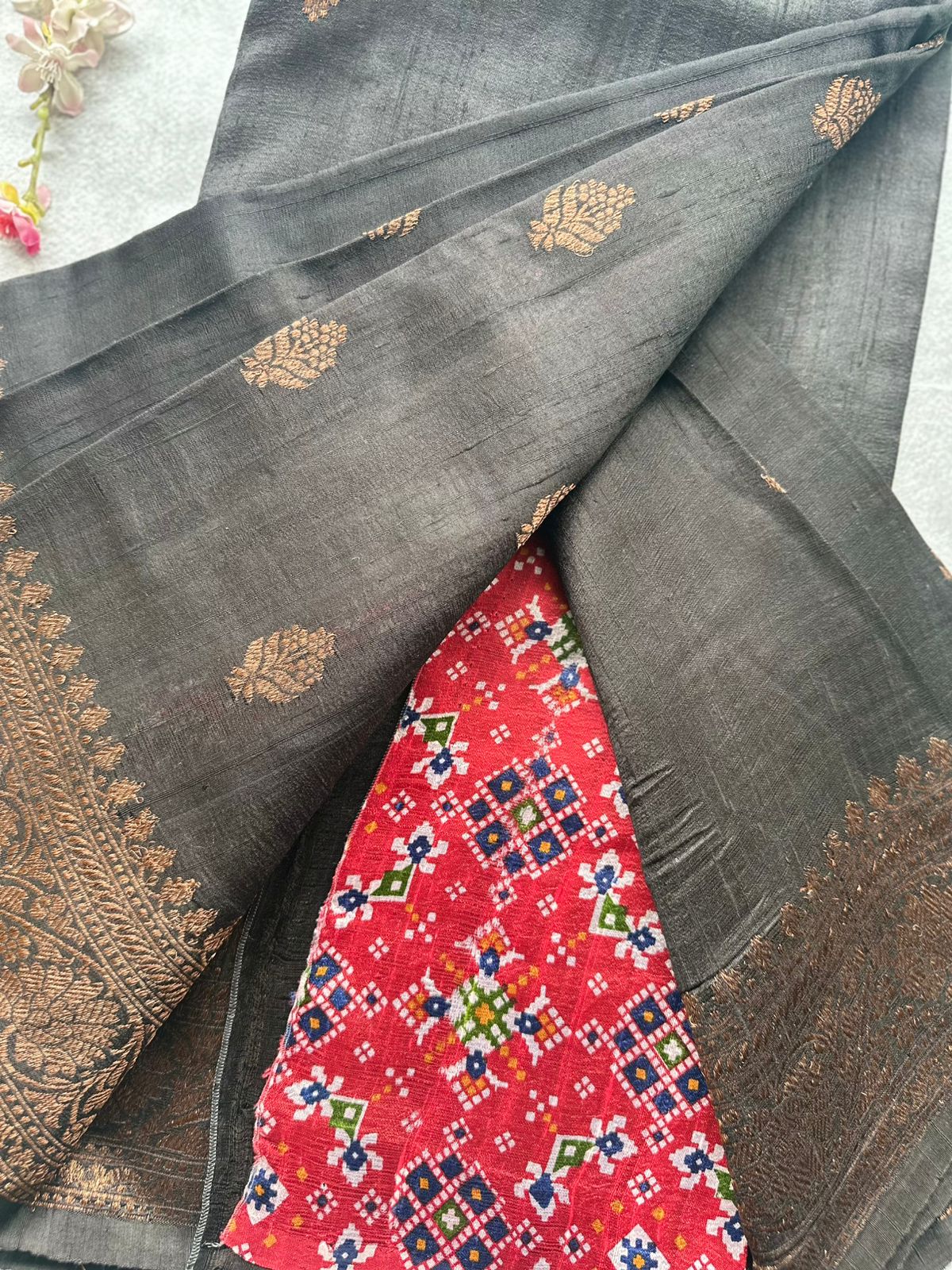 Black Pure Raw Silk Saree 109