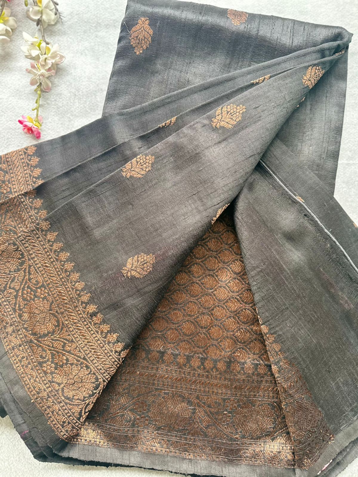 Black Pure Raw Silk Saree 109