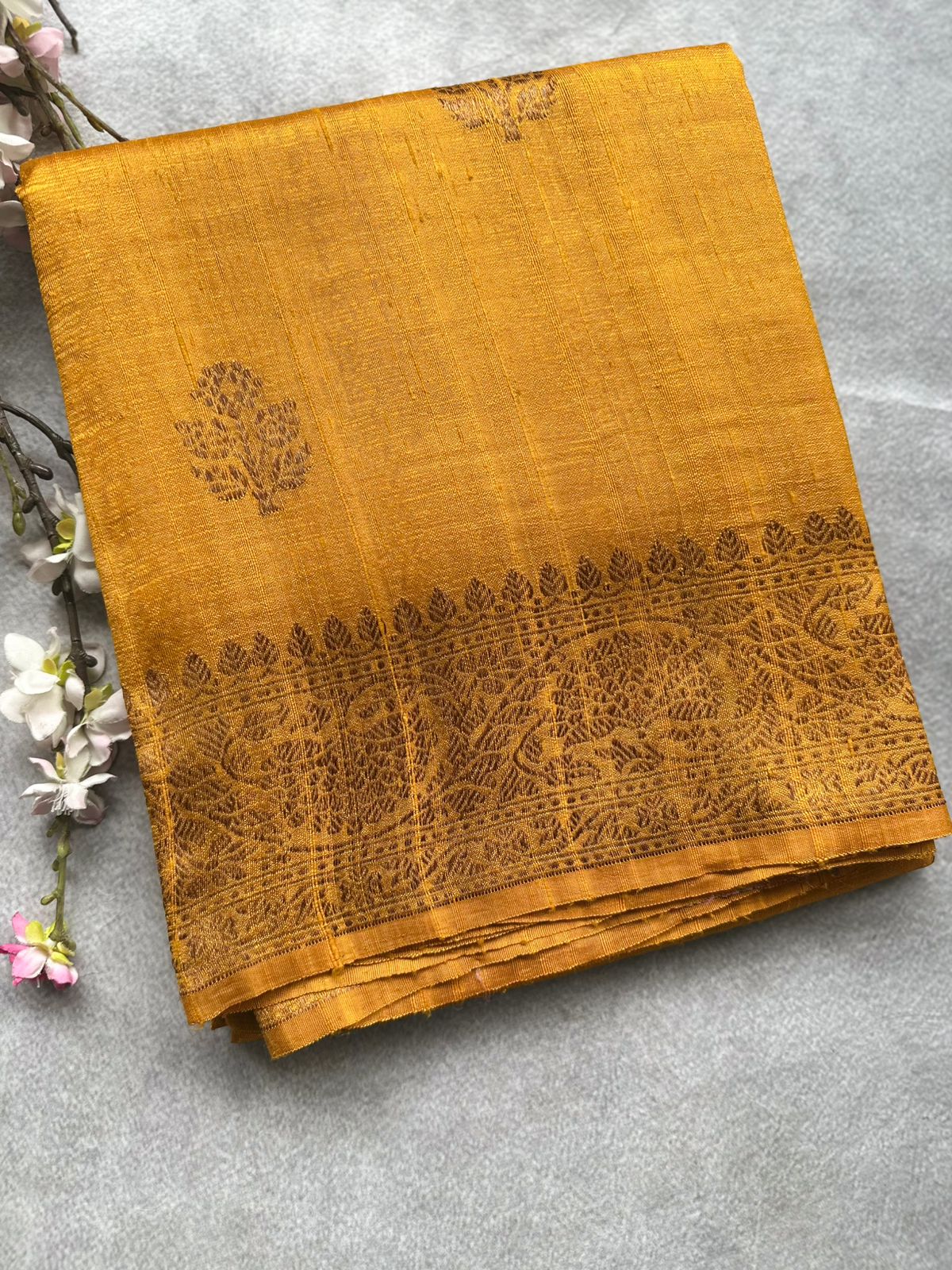 Mustard Pure Raw Silk Saree 109
