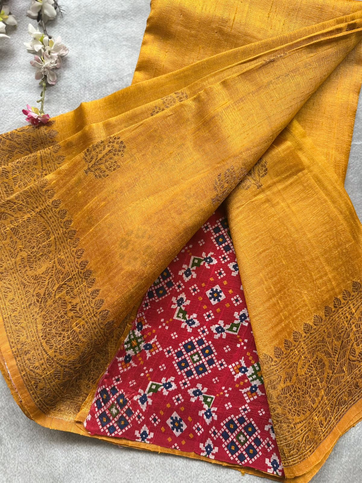 Mustard Pure Raw Silk Saree 109
