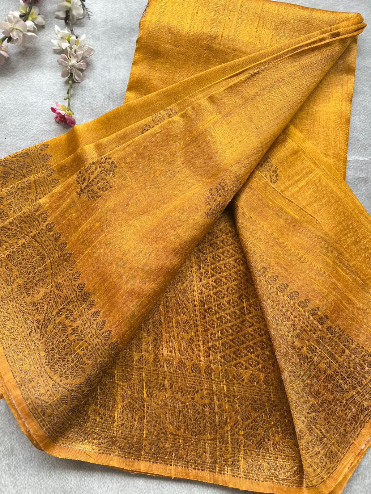 Mustard Pure Raw Silk Saree 109