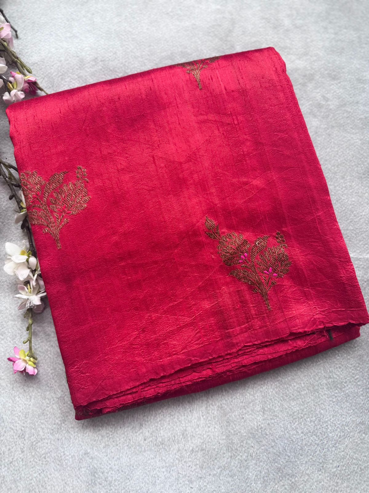 Red Pure Raw Silk Saree 109