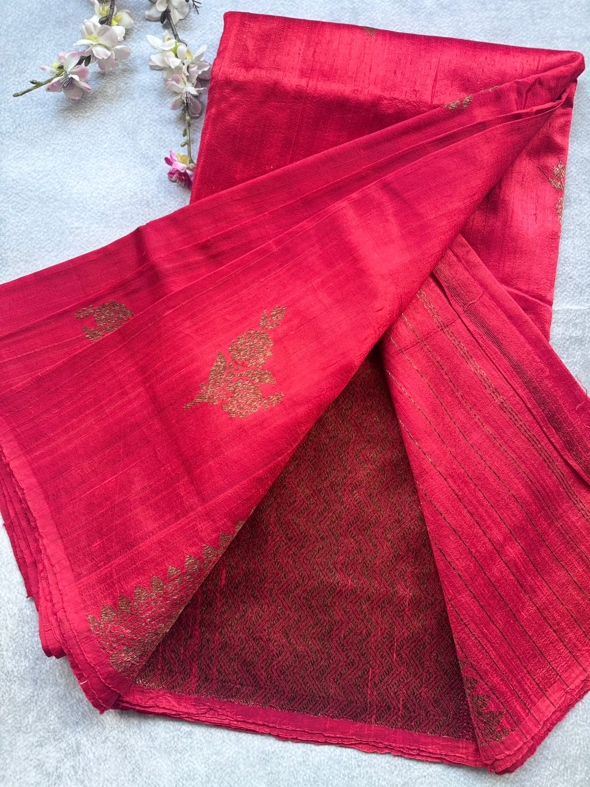 Red Pure Raw Silk Saree 109
