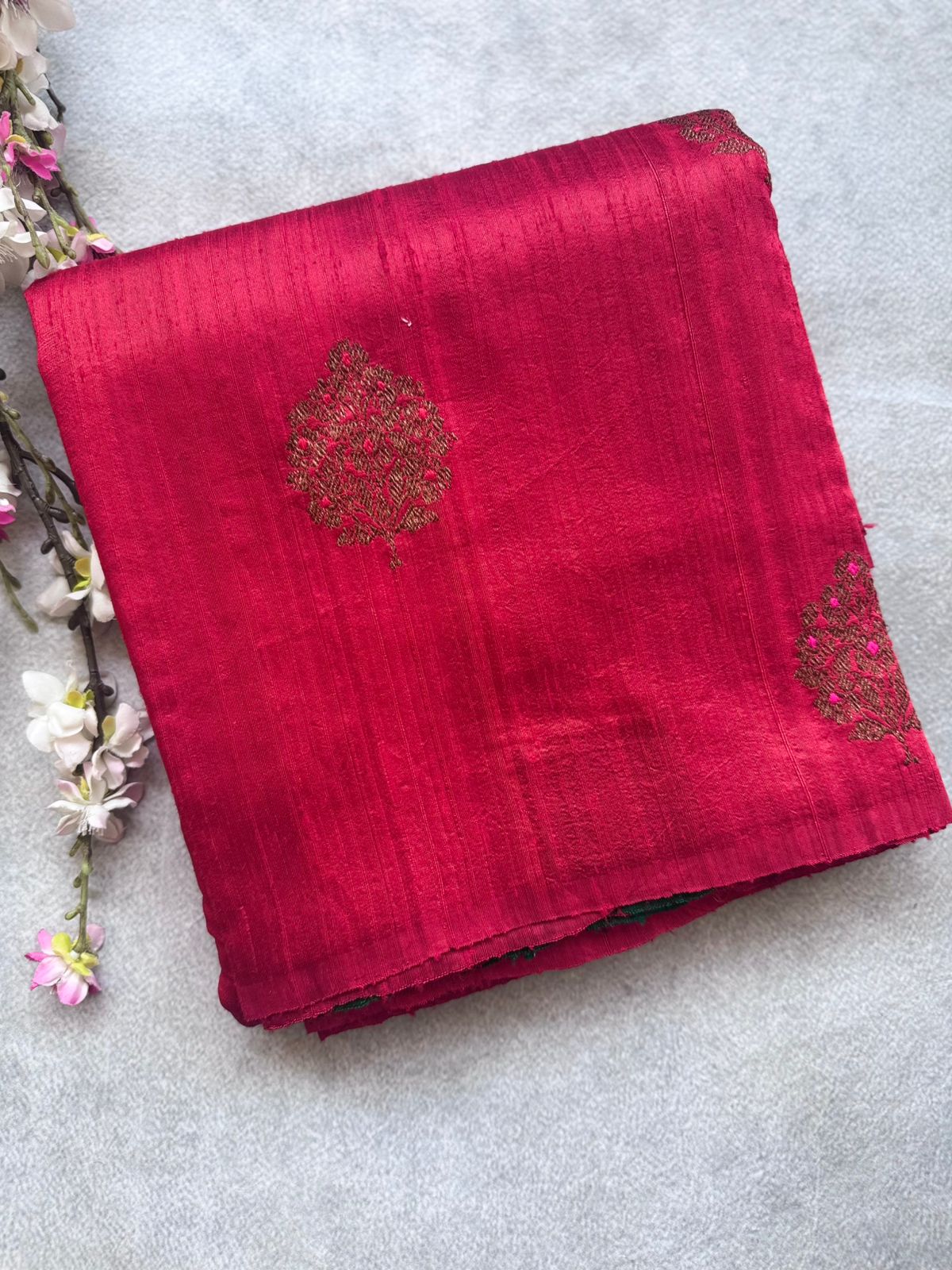 Red Pure Raw Silk Saree 109