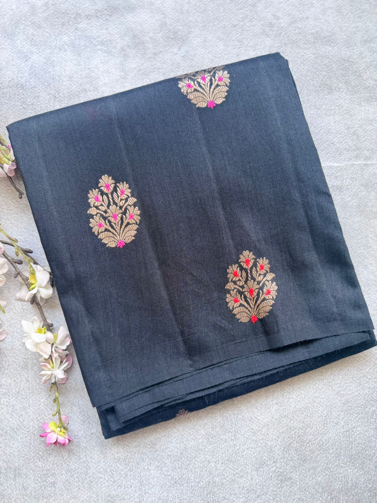 Black Pure Raw Silk Saree 109