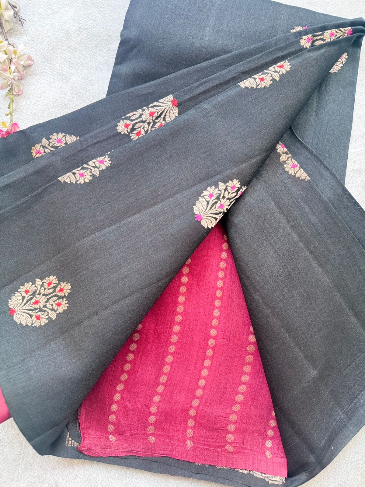 Black Pure Raw Silk Saree 109