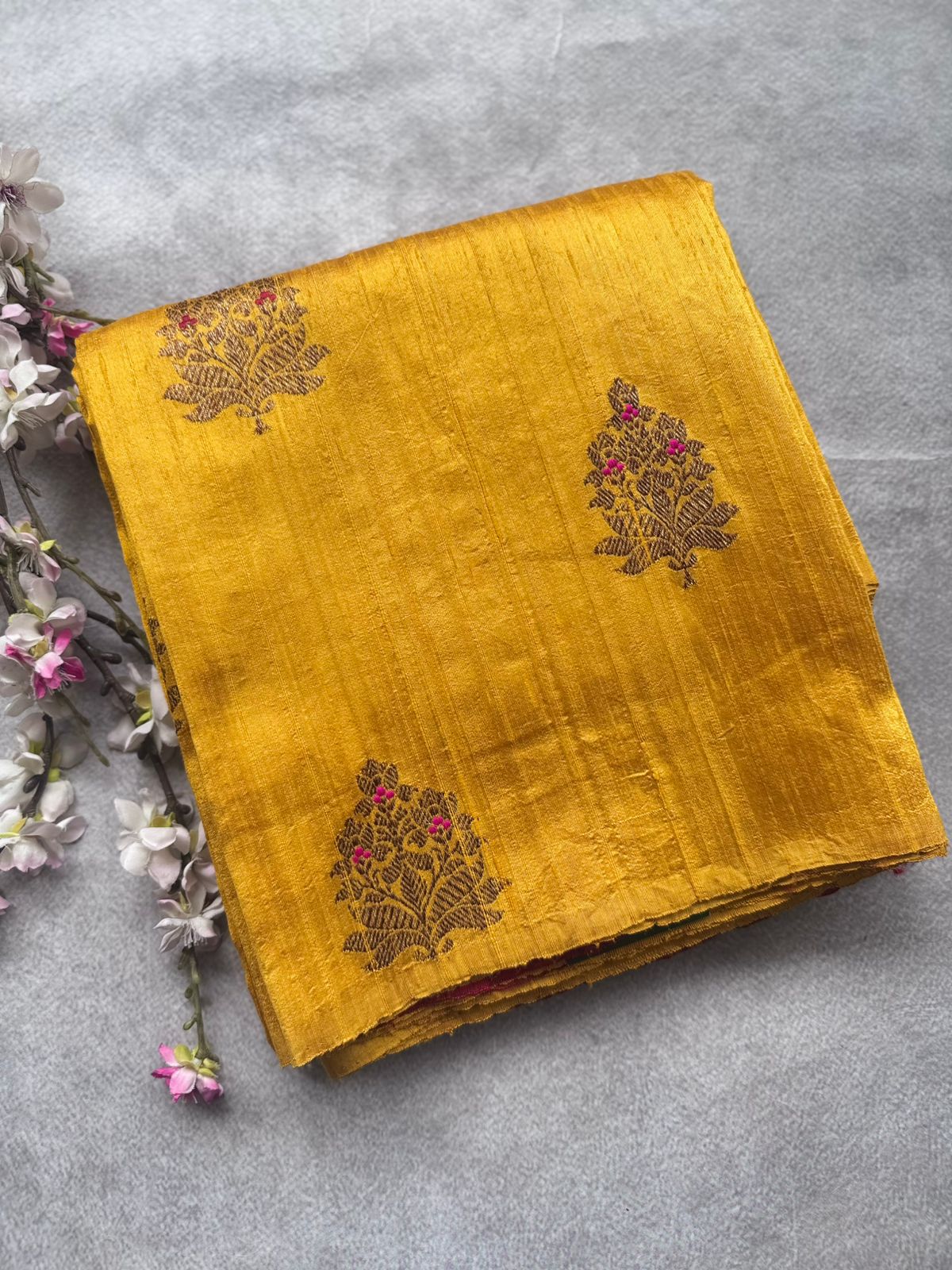 Mustard Yellow Pure Raw Silk Saree 109