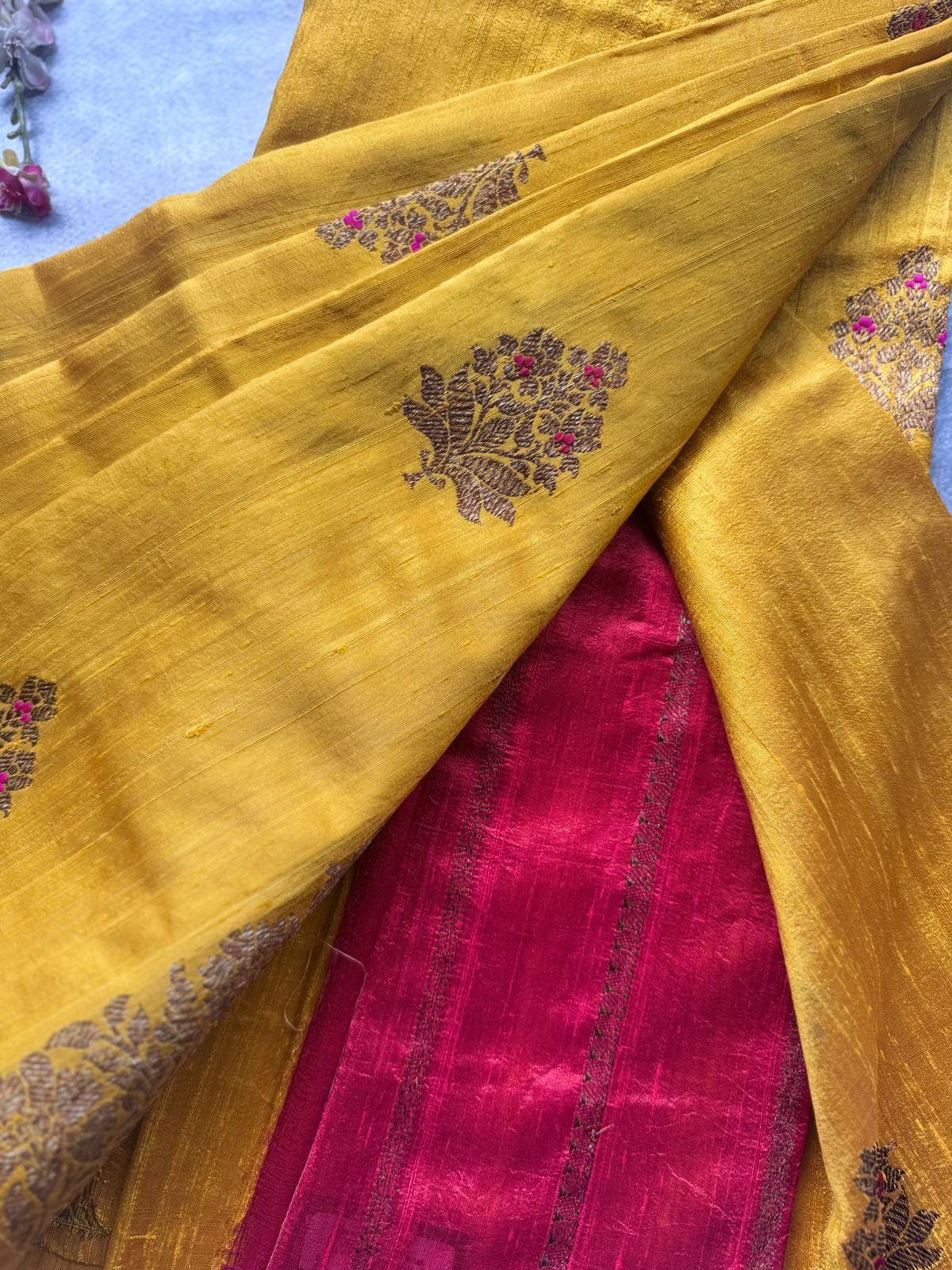 Mustard Yellow Pure Raw Silk Saree 109