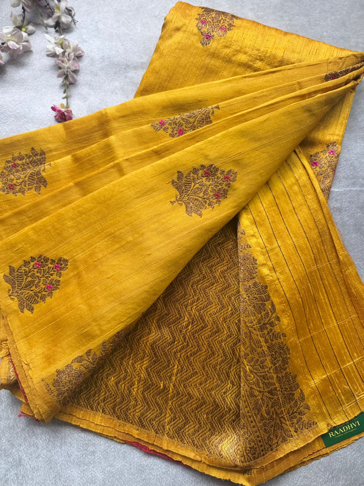 Mustard Yellow Pure Raw Silk Saree 109