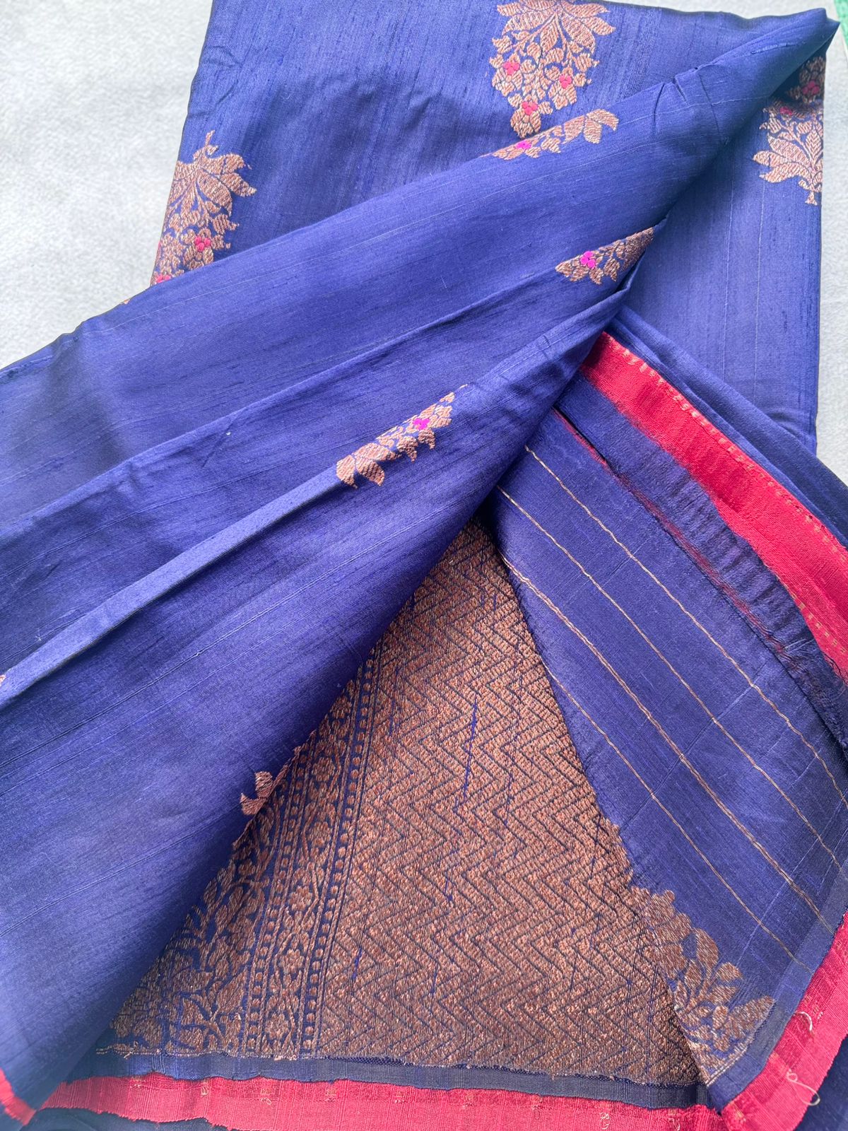 Navy Blue Pure Raw Silk Saree 109