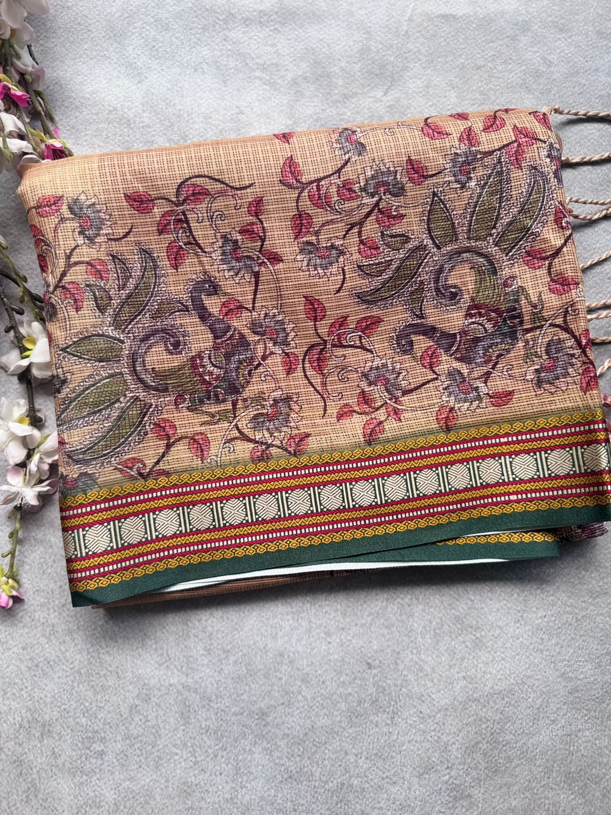 Beige Kalamkari Jute Linen Saree 109