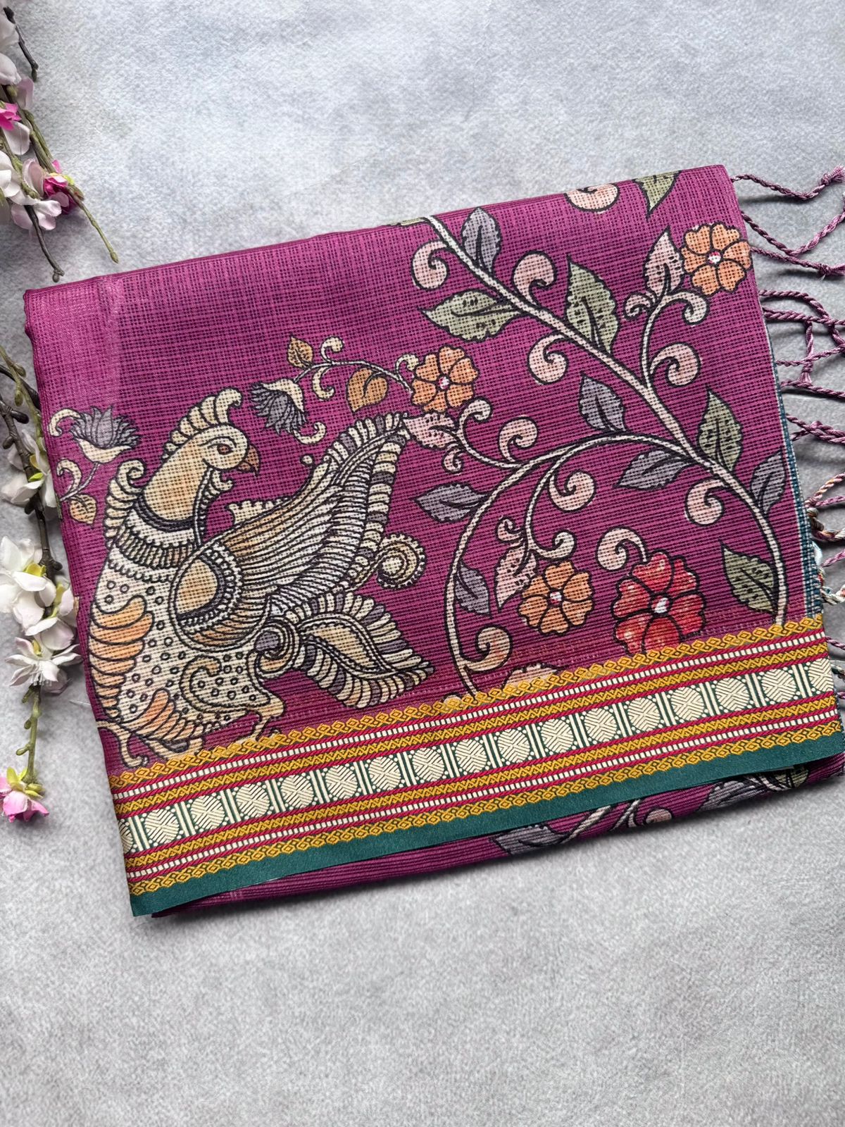 Pink Kalamkari Jute Linen Saree 109