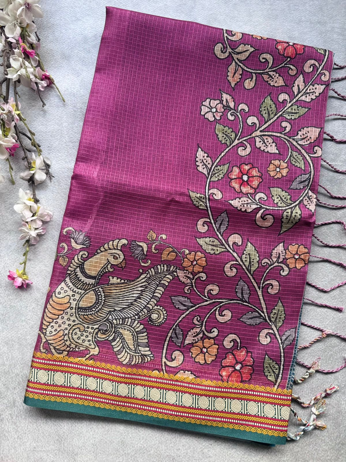 Pink Kalamkari Jute Linen Saree 109