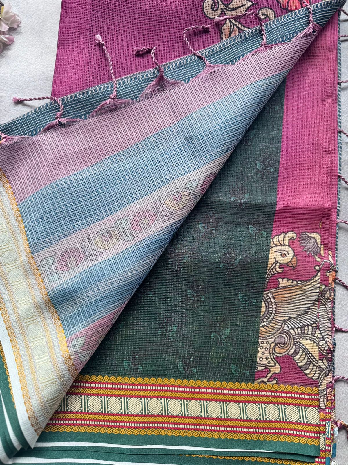 Pink Kalamkari Jute Linen Saree 109