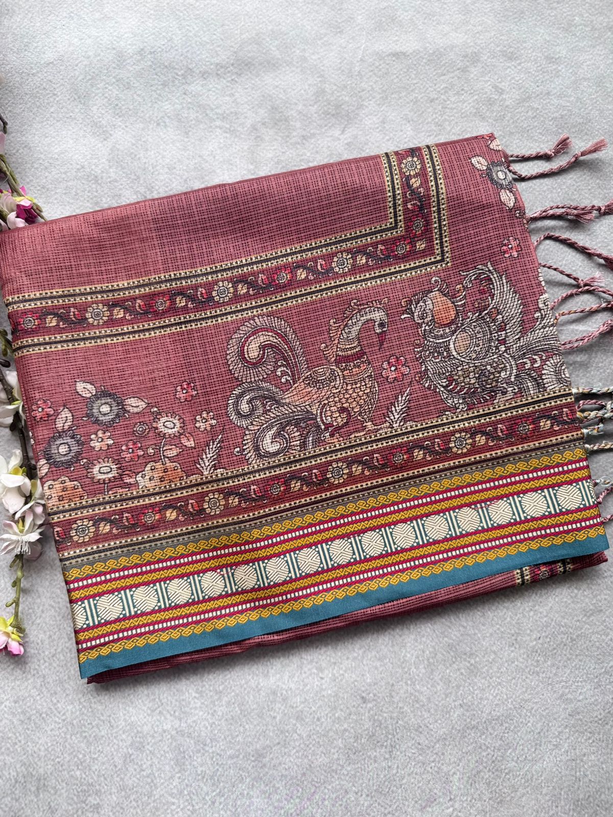 Peach Kalamkari Jute Linen Saree 109