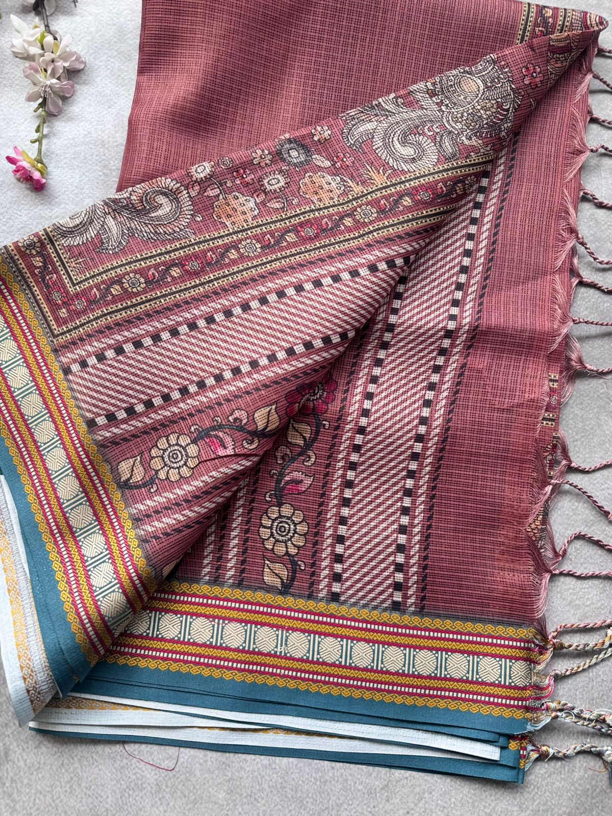 Peach Kalamkari Jute Linen Saree 109