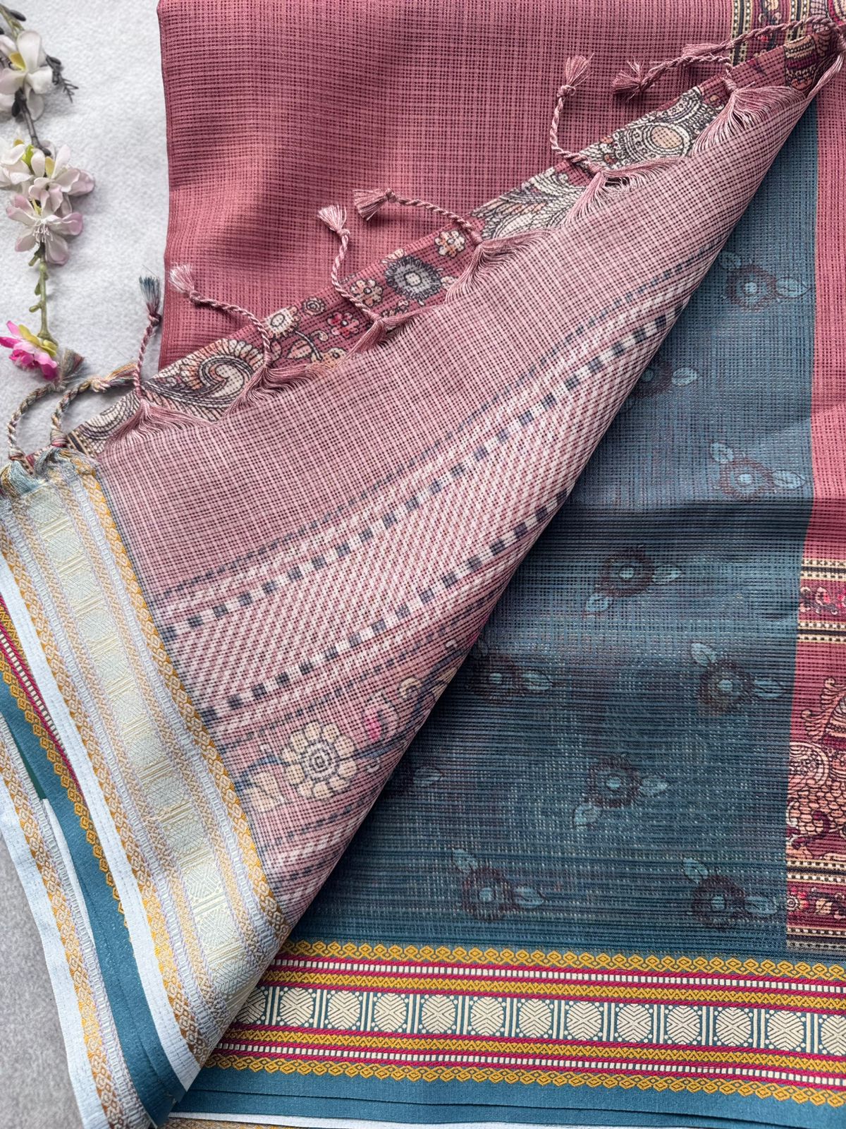Peach Kalamkari Jute Linen Saree 109