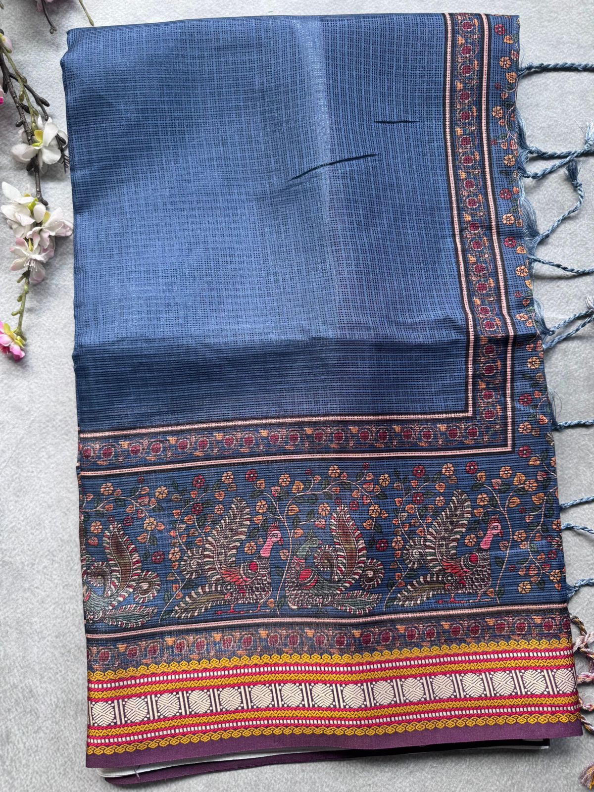 Blue Kalamkari Jute Linen Saree 109