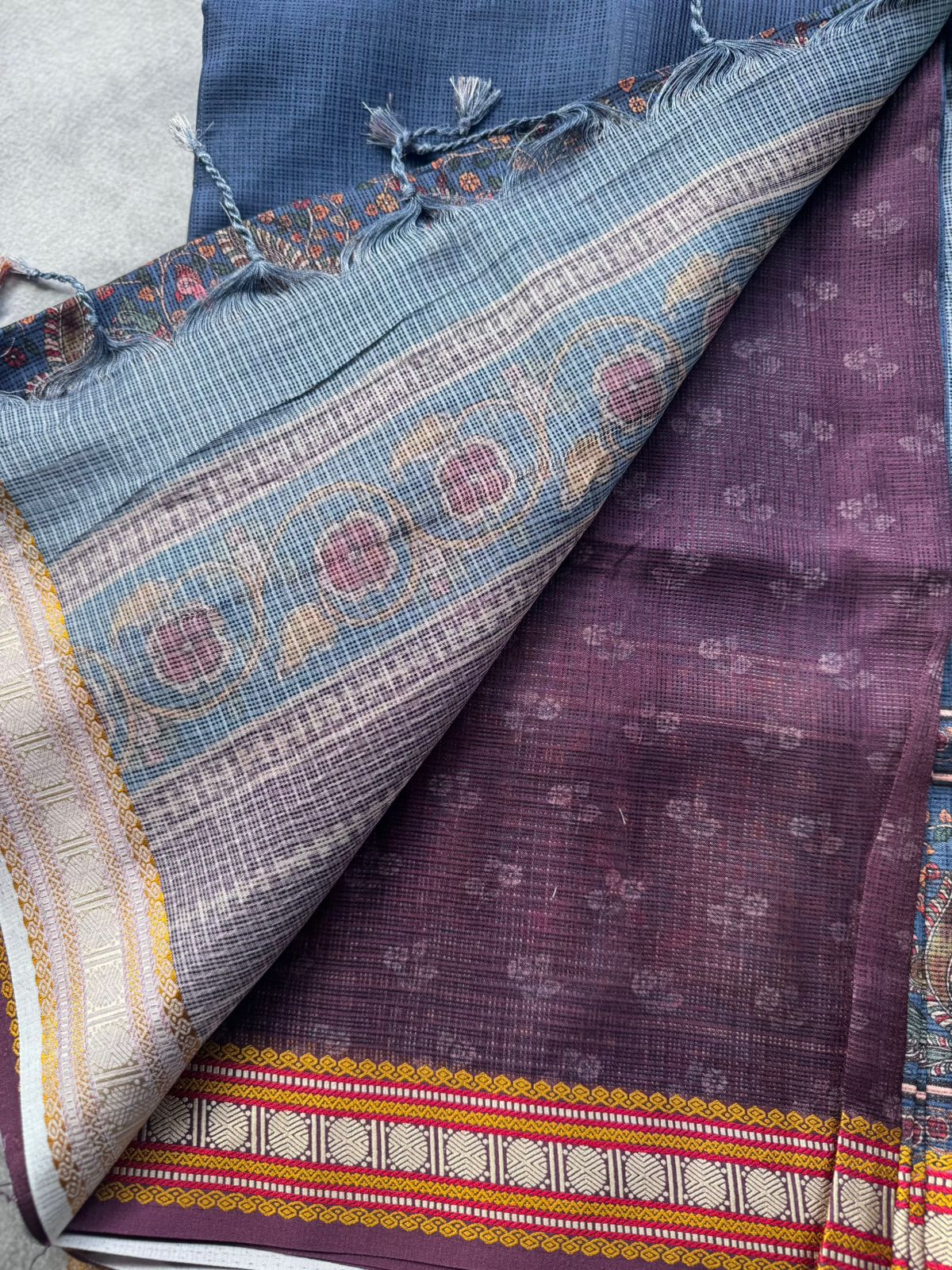 Blue Kalamkari Jute Linen Saree 109