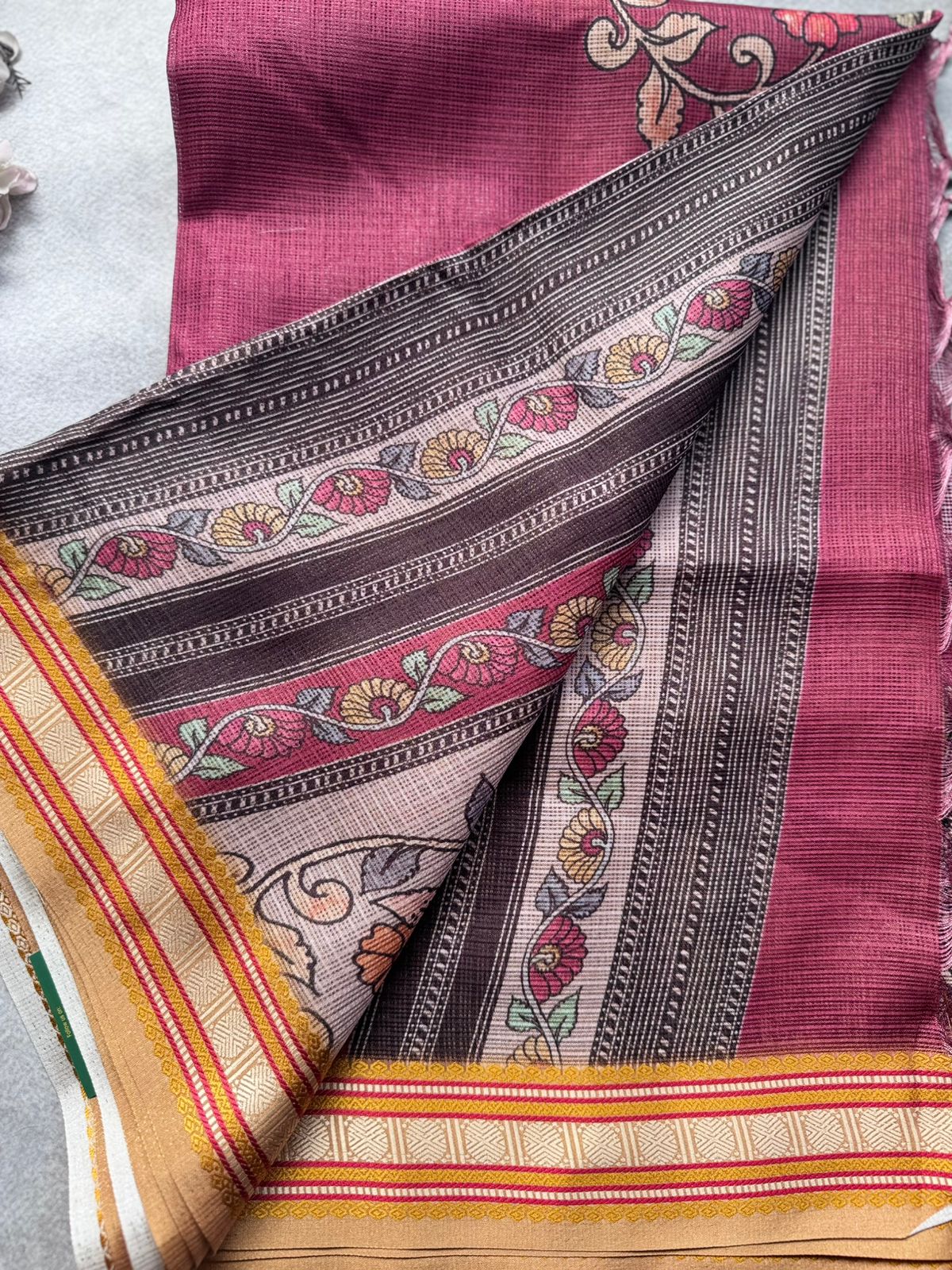 Maroon Kalamkari Jute Linen Saree 109