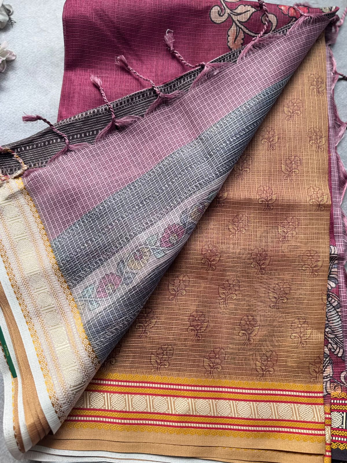 Maroon Kalamkari Jute Linen Saree 109