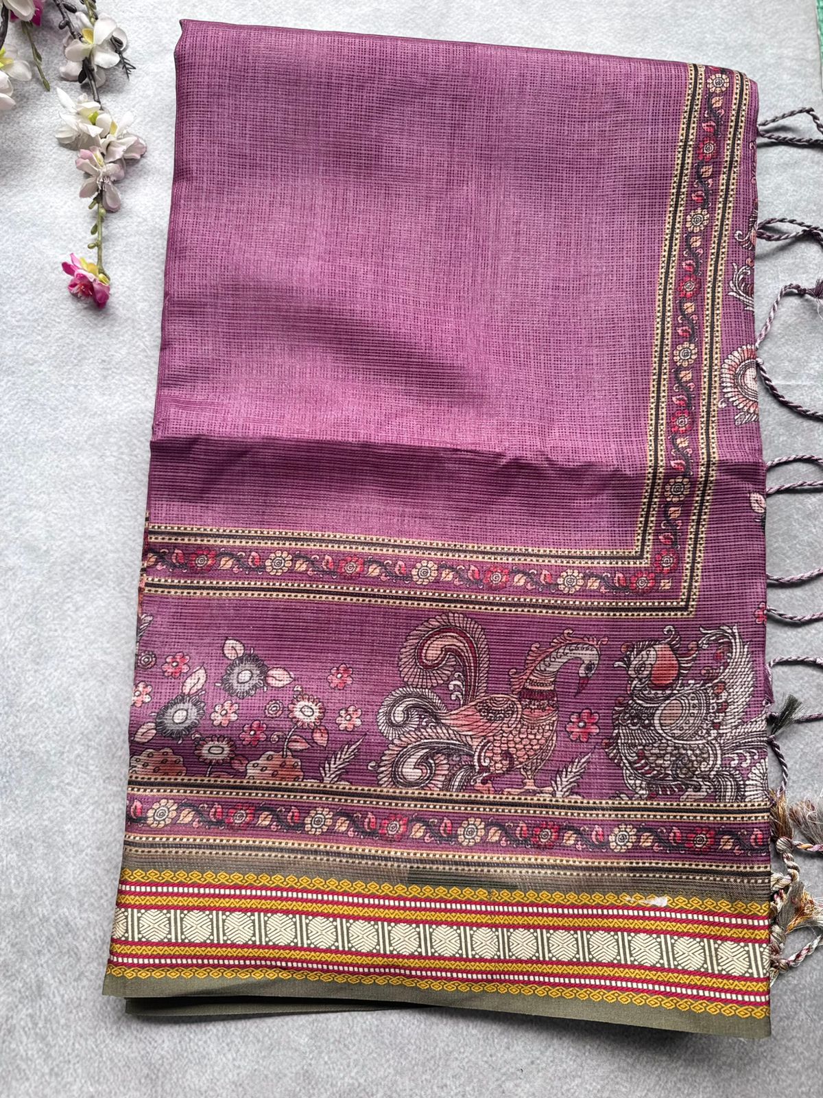 Mauve Kalamkari Jute Linen Saree 109