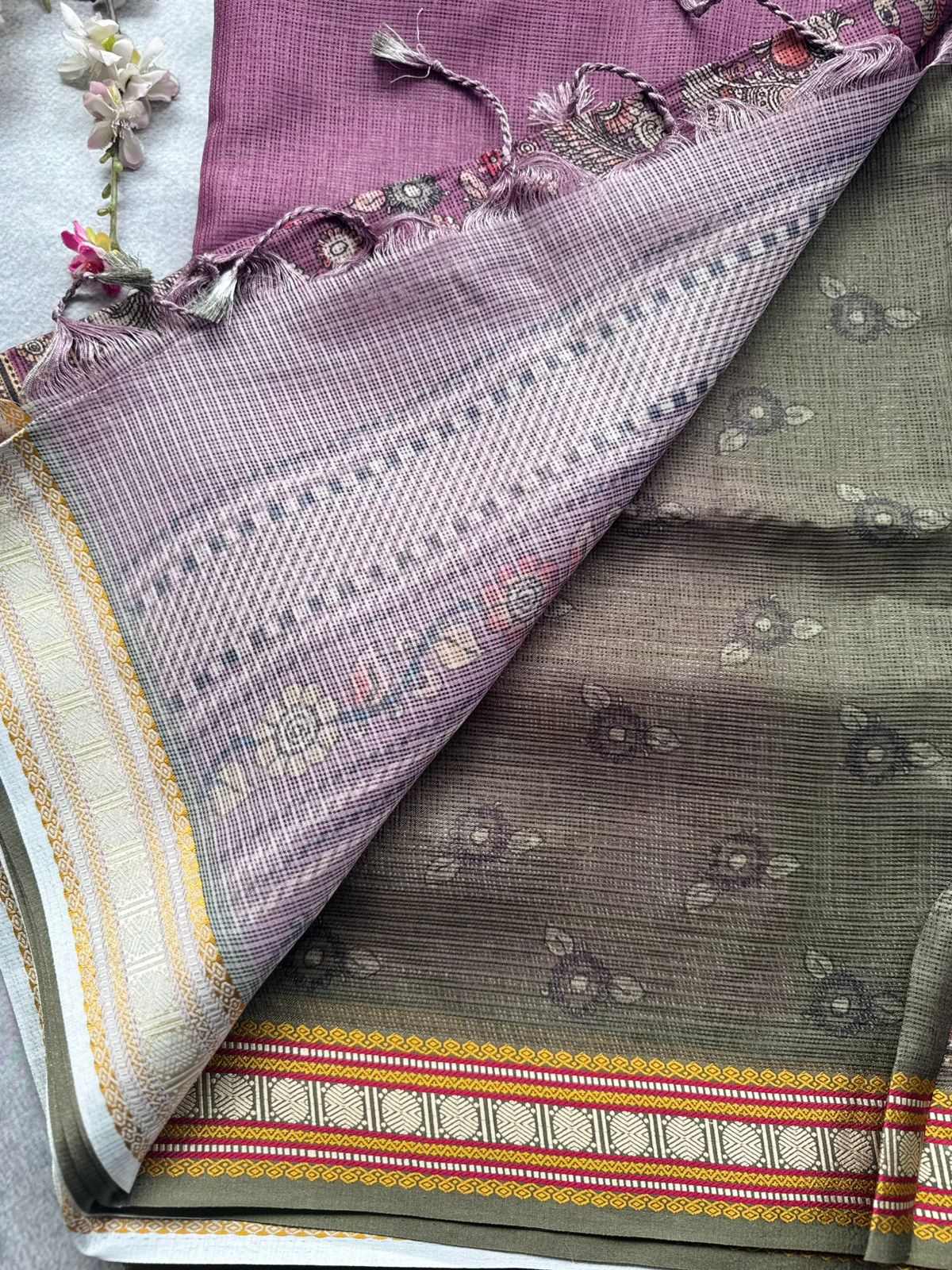 Mauve Kalamkari Jute Linen Saree 109