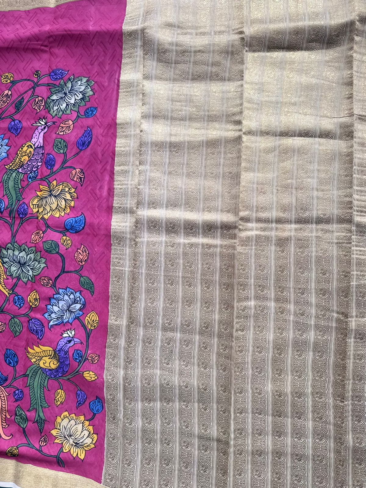 Red Kalamkari Handpainted Pure Mysore Crepe Silk Saree 109
