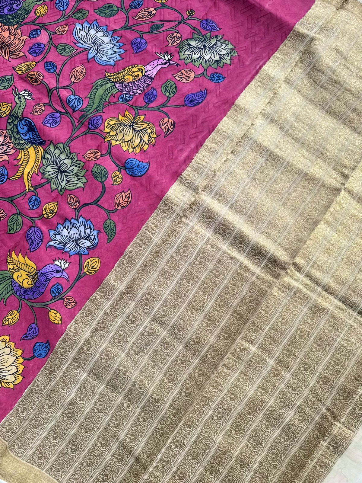 Red Kalamkari Handpainted Pure Mysore Crepe Silk Saree 109