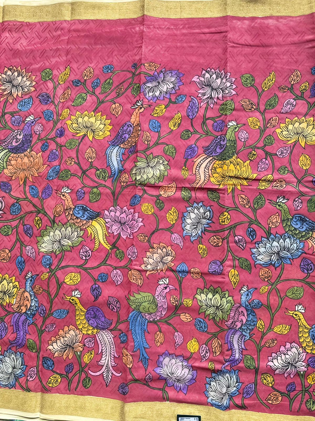 Red Kalamkari Handpainted Pure Mysore Crepe Silk Saree 109