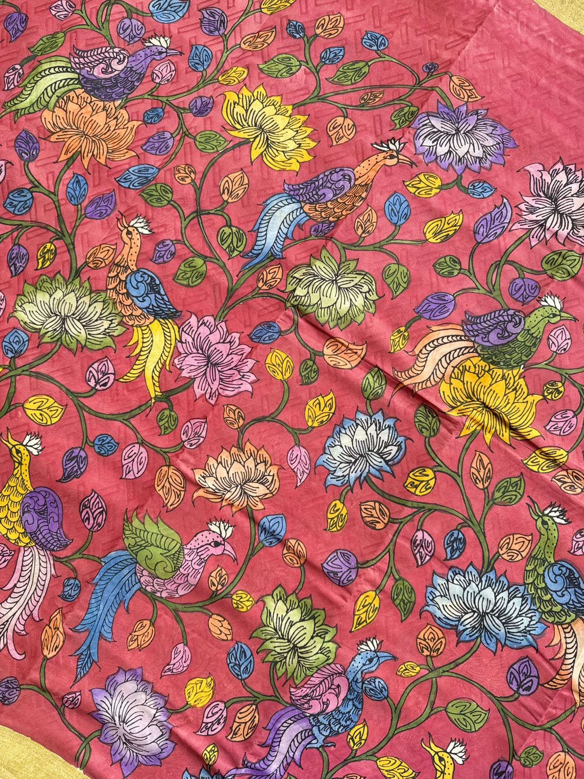 Red Kalamkari Handpainted Pure Mysore Crepe Silk Saree 109