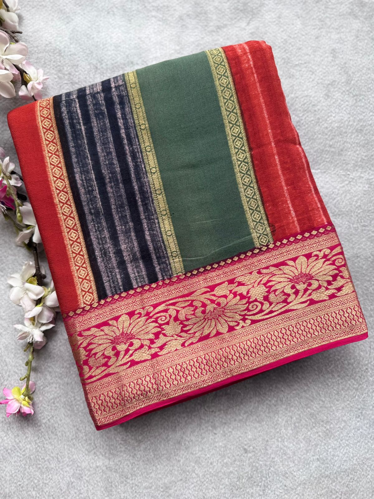 Multicolor Pure Mysore Crepe Silk Saree (Swara)