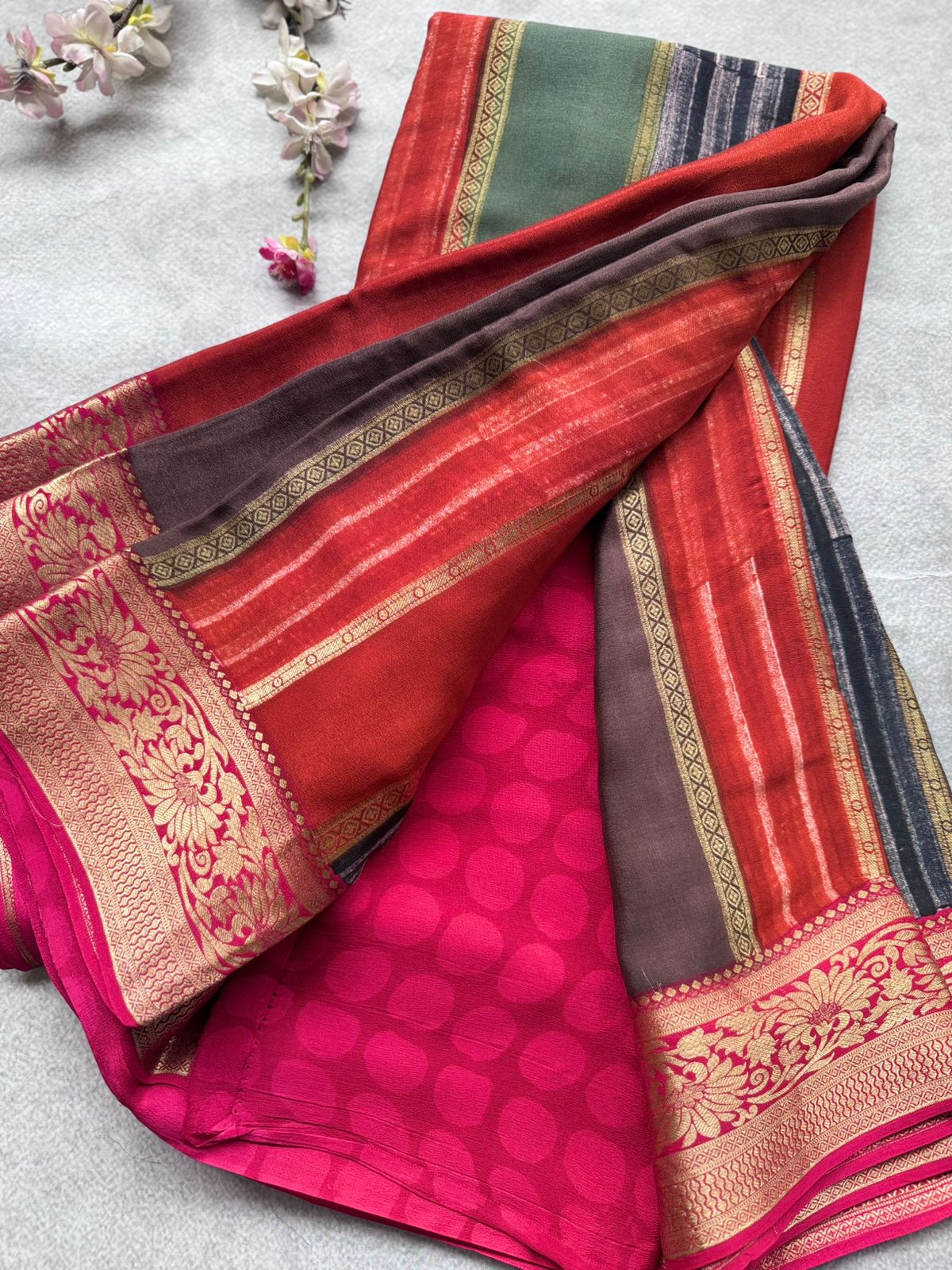 Multicolor Pure Mysore Crepe Silk Saree (Swara)