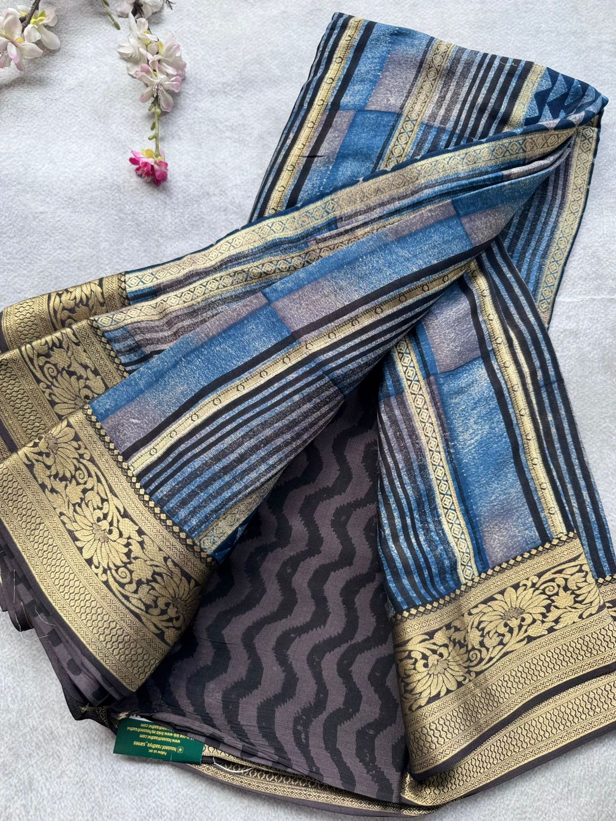 Navy Blue Pure Mysore Crepe Silk Saree (Swara)