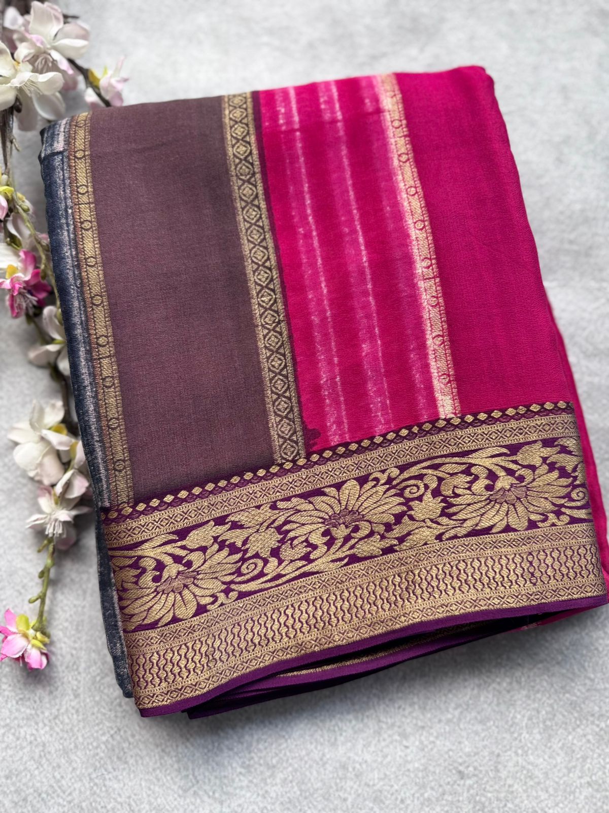 Pink Pure Mysore Crepe Silk Saree (Swara)