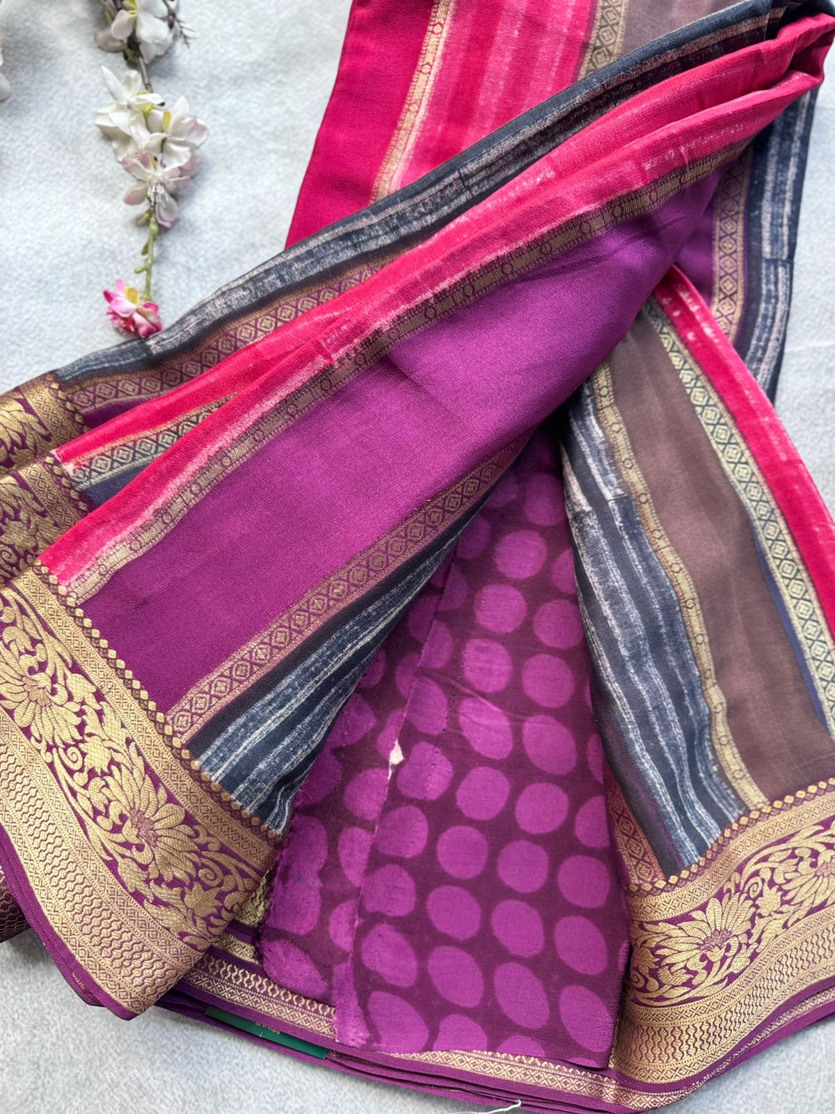 Pink Pure Mysore Crepe Silk Saree (Swara)