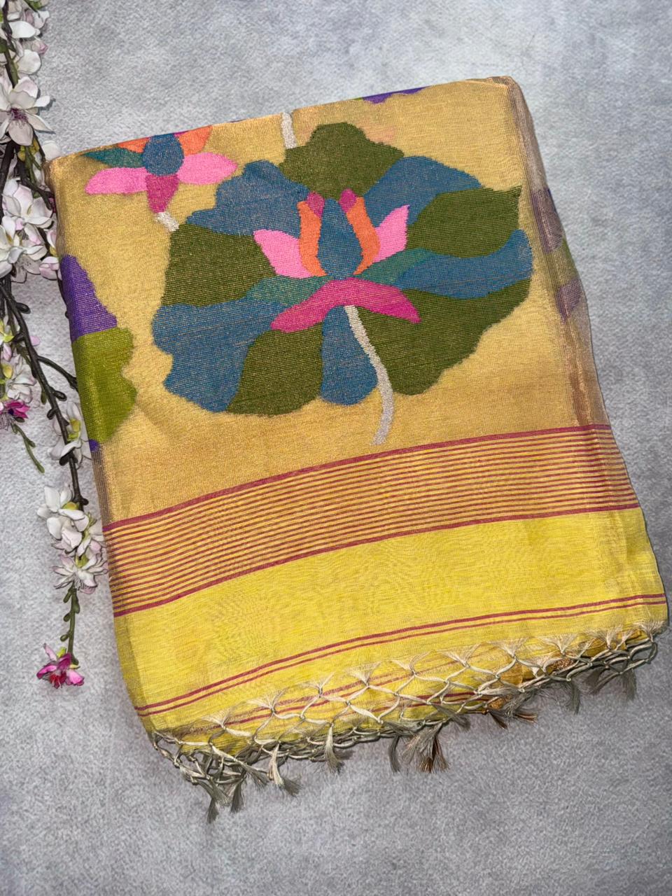Yellow Pure Jamdani Saree (Swara)