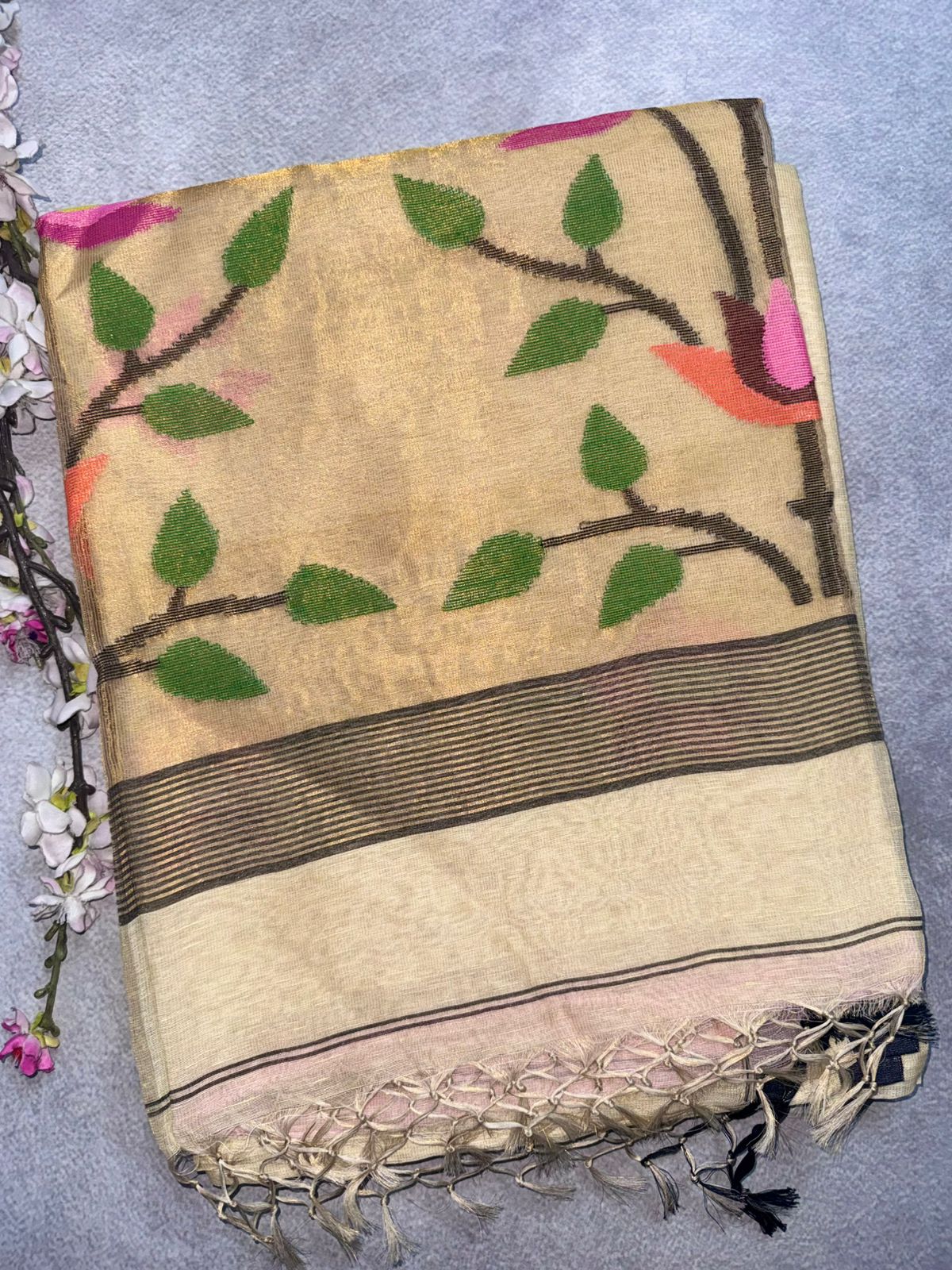 Cream Pure Jamdani Saree (Swara)