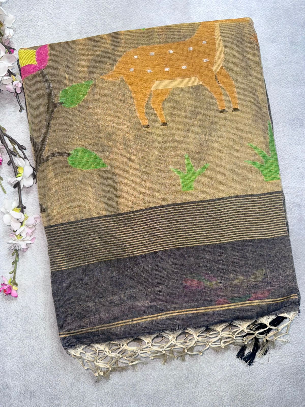 Grey Pure Jamdani Saree (Swara)