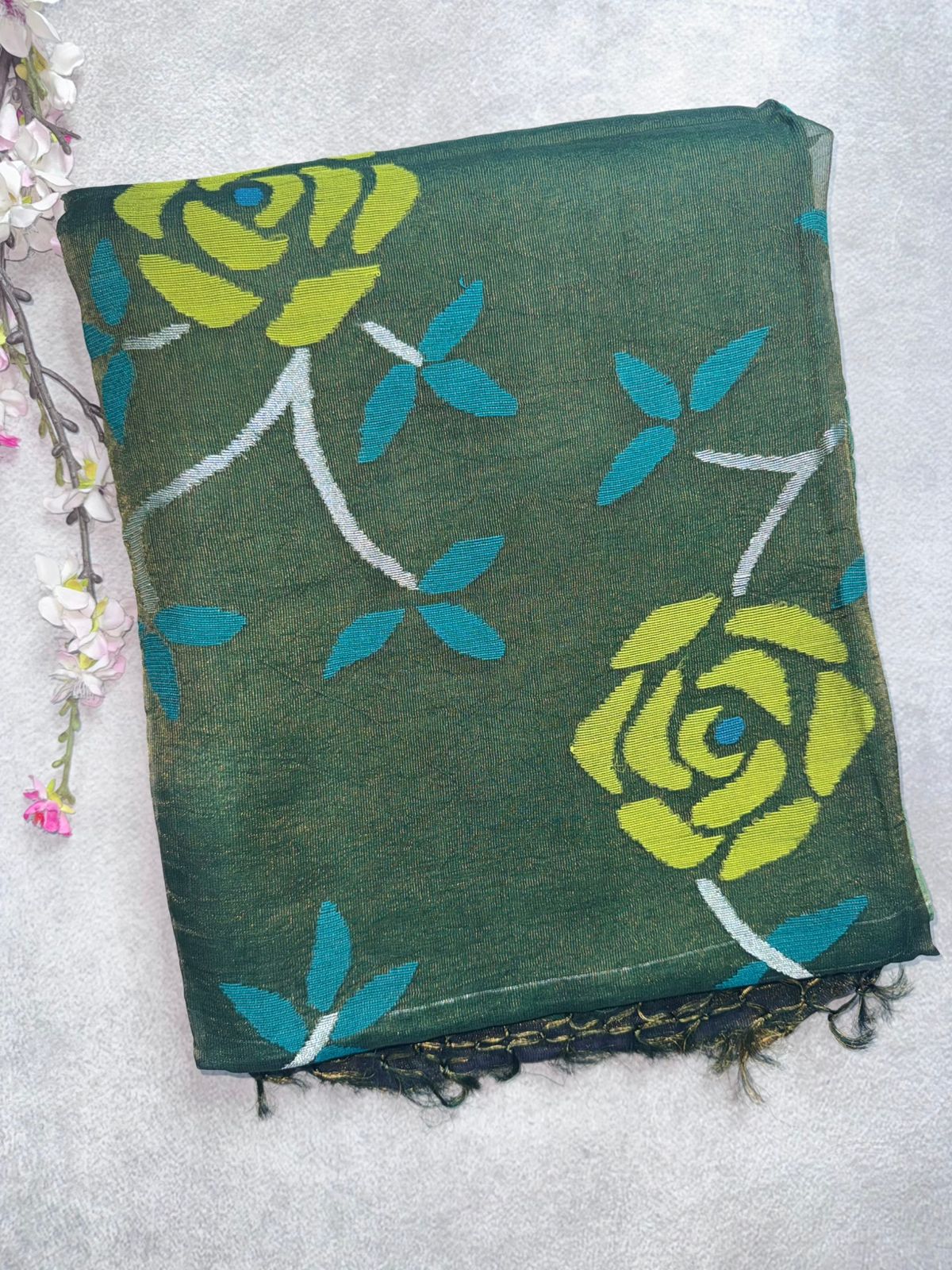 Bottle Green Pure Jamdani Saree (Swara)