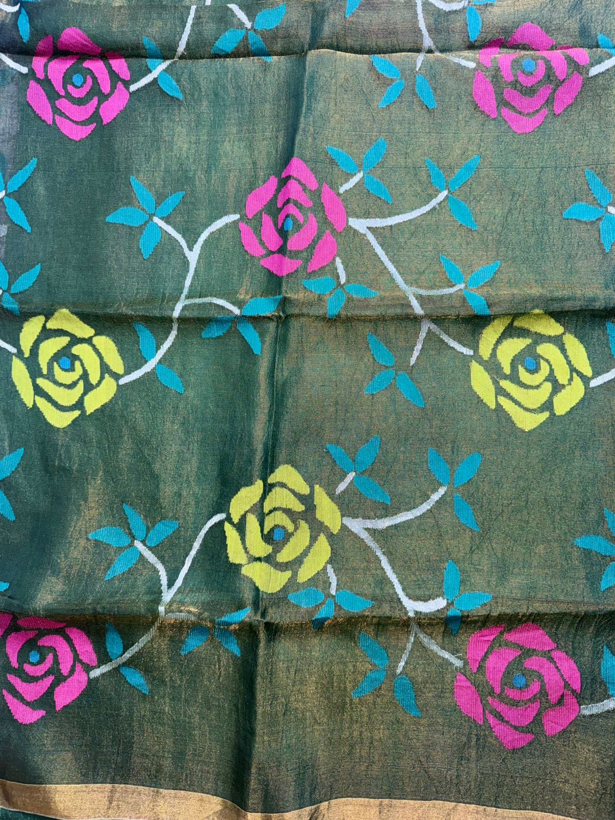 Bottle Green Pure Jamdani Saree (Swara)