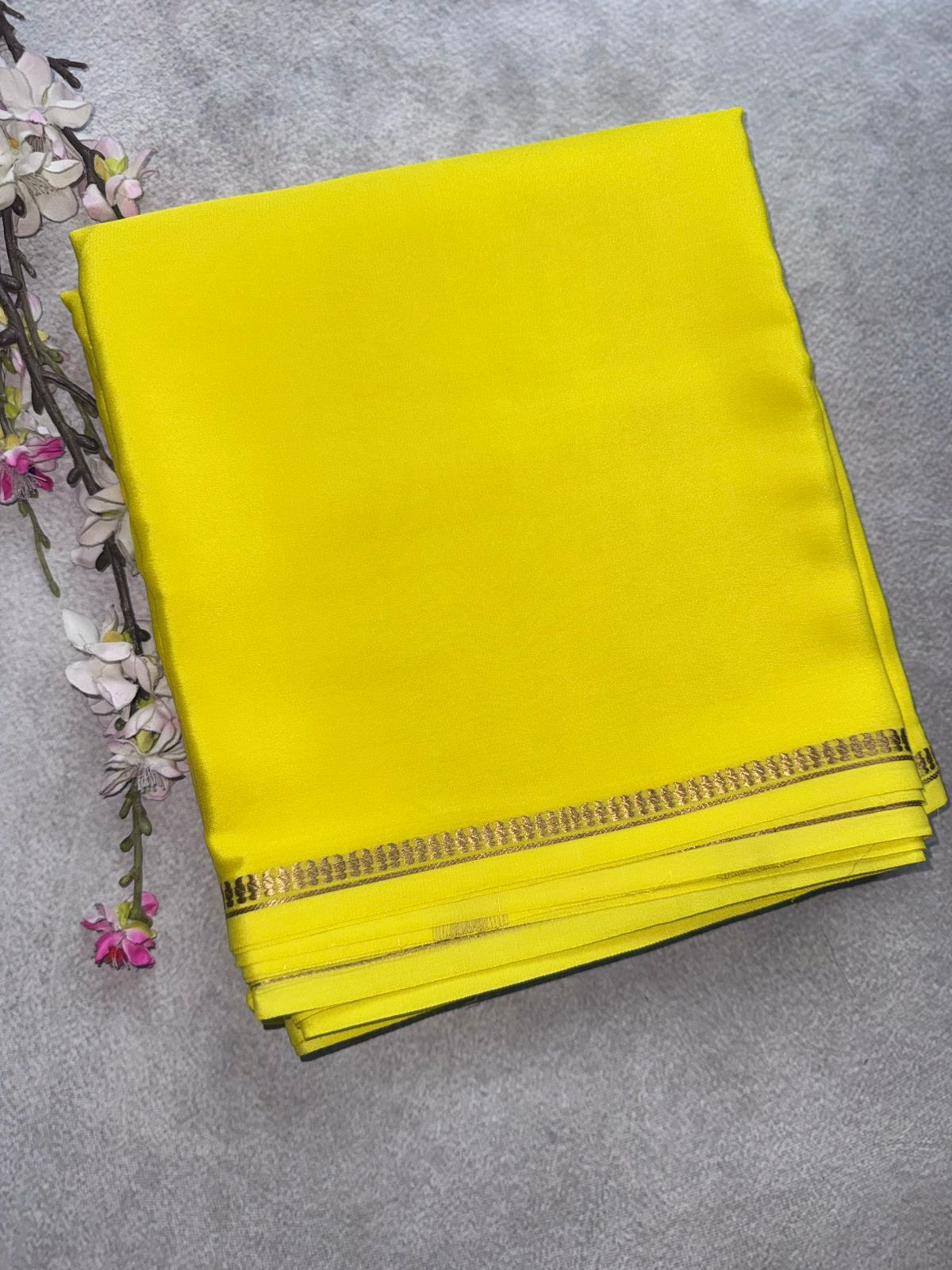 Yellow Pure Mysore Crepe Silk Saree 109