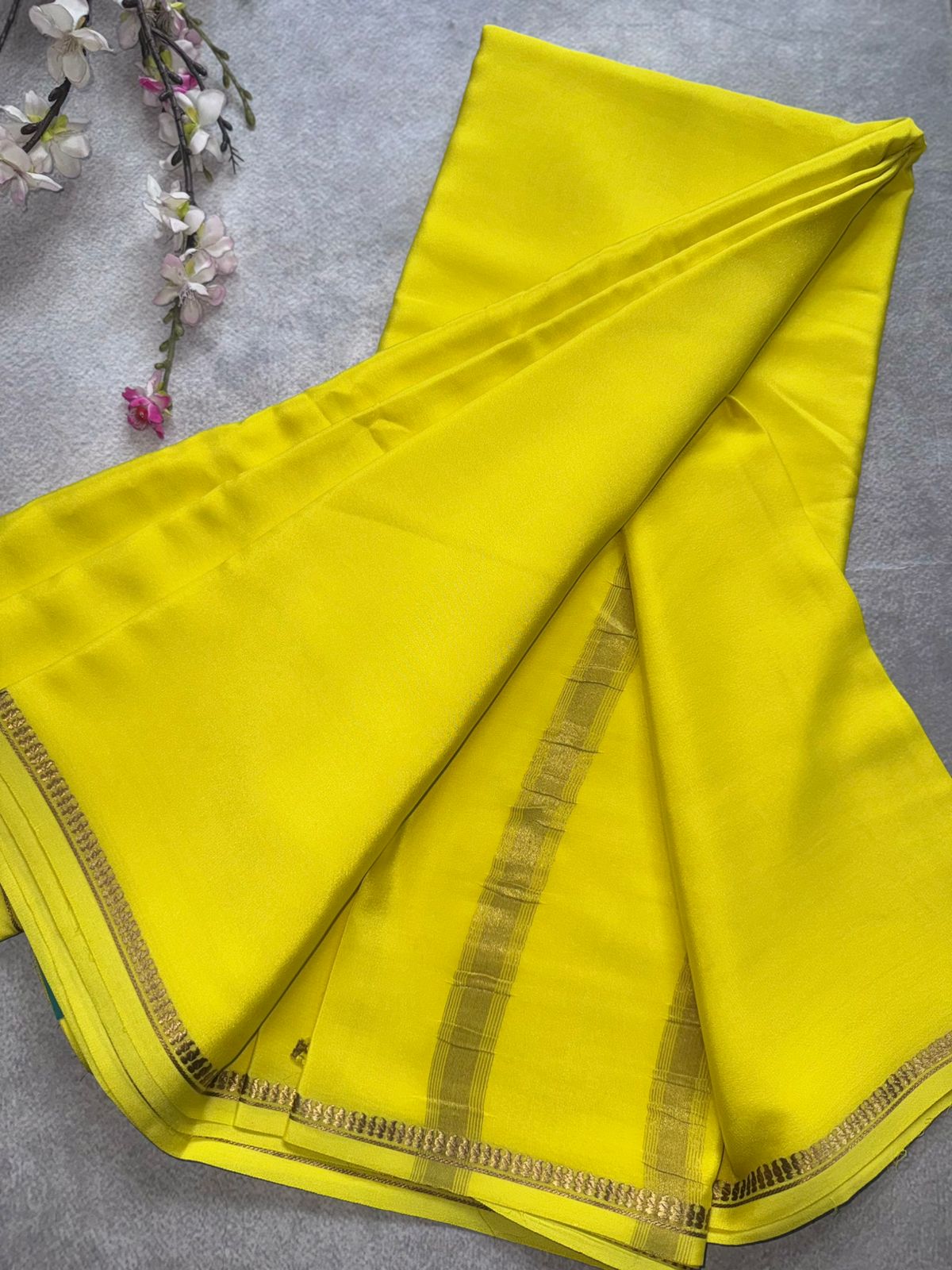 Yellow Pure Mysore Crepe Silk Saree 109